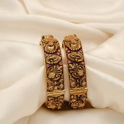 Intricately Carved Antique Silver Bangles with CZs