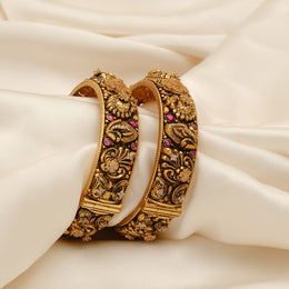 Intricately Carved Antique Silver Bangles with CZs
