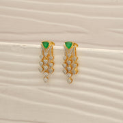 Exquisite Silver Earrings with CZ Leaf Hangings & Green Stone Highlights