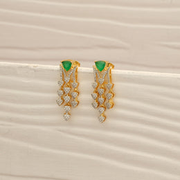 Exquisite Silver Earrings with CZ Leaf Hangings & Green Stone Highlights