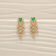 Exquisite Silver Earrings with CZ Leaf Hangings & Green Stone Highlights