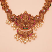 Divine Temple Silver Necklace Kundans and Lakshmi Devi Design