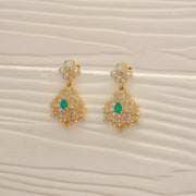 Luxurious Silver Earrings with CZs and Green Stone