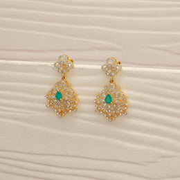 Luxurious Silver Earrings with CZs and Green Stone
