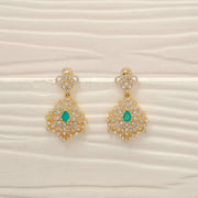 Luxurious Silver Earrings with CZs and Green Stone