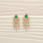 Stylish Silver CZ Earrings with Hanging CZ Leaf Drops