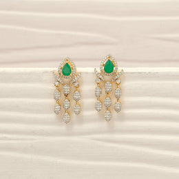 Stylish Silver CZ Earrings with Hanging CZ Leaf Drops
