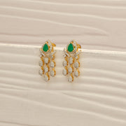 Stylish Silver CZ Earrings with Hanging CZ Leaf Drops