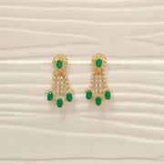 Trendy Silver Earrings with CZs & Green Stone Highlights