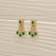 Trendy Silver Earrings with CZs & Green Stone Highlights