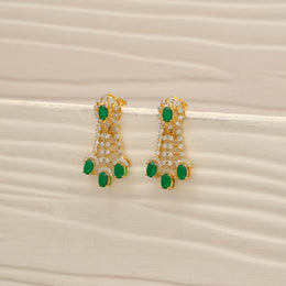 Trendy Silver Earrings with CZs & Green Stone Highlights