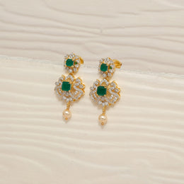 Trendy Silver CZ Earrings with Pearl Drop