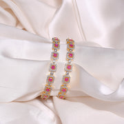Trendy Silver Bangles in Cubic Design with CZs & Red Stones