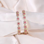 Trendy Silver Bangles in Cubic Design with CZs & Red Stones