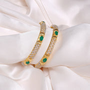Lotus Inspired Silver CZ Bangles with Emerald Highlights