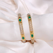 Lotus Inspired Silver CZ Bangles with Emerald Highlights