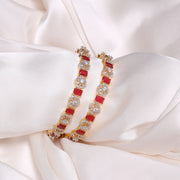 Modern Silver Bangles with CZs & Cubic Red Stones