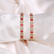 Modern Silver Bangles with CZs & Cubic Red Stones