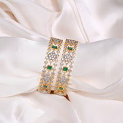 Floral CZ Silver Bangles with Cubic Emerals Highlights
