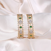 Floral CZ Silver Bangles with Cubic Emerals Highlights