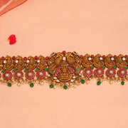 Antique Silver Vaddanam with Kundan & Green Drop Highlights