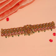 Antique Silver Vaddanam with Kundan & Green Drop Highlights