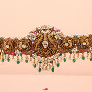 Heritage Style Silver Vaddanam with Intricate Nakshi Work & Kundan Detailing