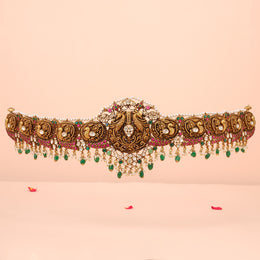 Heritage Style Silver Vaddanam with Intricate Nakshi Work & Kundan Detailing