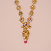 Lakshmi Temple Ruby Stone Necklace with CZ & Pearl Accents