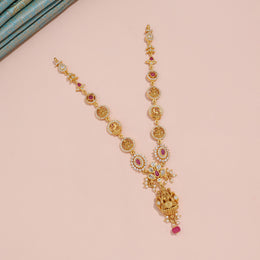 Lakshmi Temple Ruby Stone Necklace with CZ & Pearl Accents
