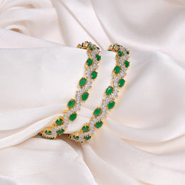 Trendy CZ & Emerald Silver Bangles