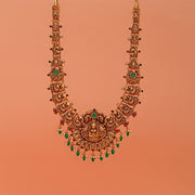 Antique Silver Lakshmi Devi Haaram with Peacock and Chandbali Detailing