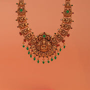 Antique Silver Lakshmi Devi Haaram with Peacock and Chandbali Detailing