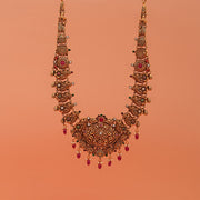 Intricate Floral Silver Haaram with Stones and Corals