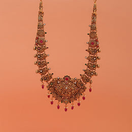 Intricate Floral Silver Haaram with Stones and Corals