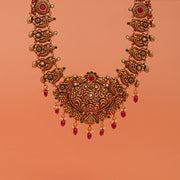 Intricate Floral Silver Haaram with Stones and Corals