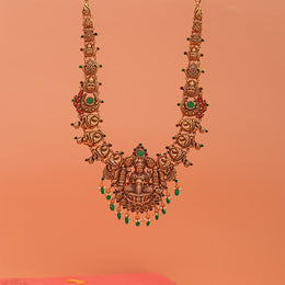 Antique Silver Lakshmi and Peacock Haaram with Floral Details