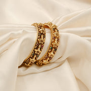 Silver Antique Bangles with Flower Design and Stone Highlights