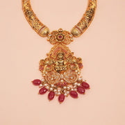 Traditional Silver Kante Necklace with Lakshmi Devi Design and Stone Beads