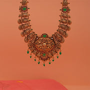 Nature-Inspired Floral and Leaf Silver Haaram with Stones