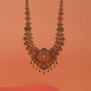 Nature-Inspired Floral and Leaf Silver Haaram with Stones