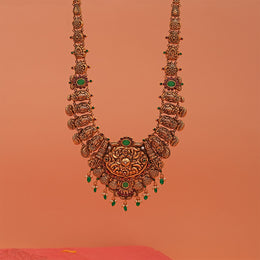 Nature-Inspired Floral and Leaf Silver Haaram with Stones