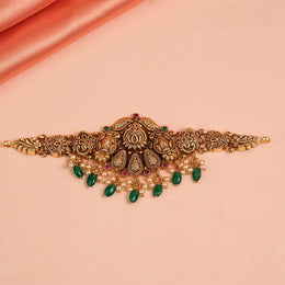 Antique Silver Baajubandh cum Choker with Floral and Leaf Design