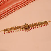 Elegant Silver Vaddanam with Leaf Design & Red Stone Drops
