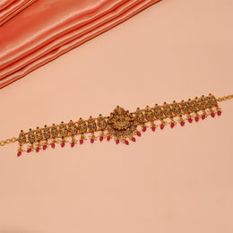 Elegant Silver Vaddanam with Leaf Design & Red Stone Drops
