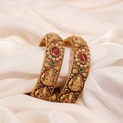 Silver Lakshmi Devi Bangles with Coloured Kundans