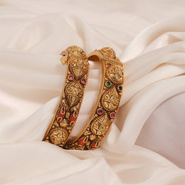 Silver Adjustable Bangles with Kundans and Corals