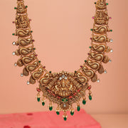 Silver Heavy Haaram with Lakshmi Devi and Peacocks