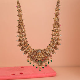 Silver Heavy Haaram with Lakshmi Devi and Peacocks