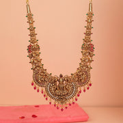 Nature-Inspired Silver Haaram with Elephant, Peacock, and Leaf Detailing